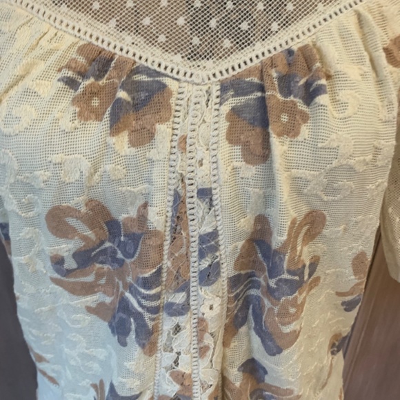 Anthropologie mesh top Y2K sheer Ivory Anja Floral Blouse Boho Lace Crochet XS - Picture 8 of 16